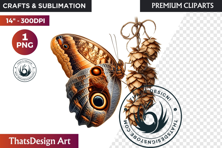 Autumn Butterfly and flower Clipart: Moody Floral PNG