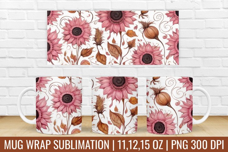 Sunflower Mug Wrap | Flower Mug Sublimation Design example image 1