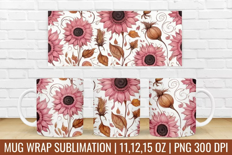 Sunflower Mug Wrap | Flower Mug Sublimation Design