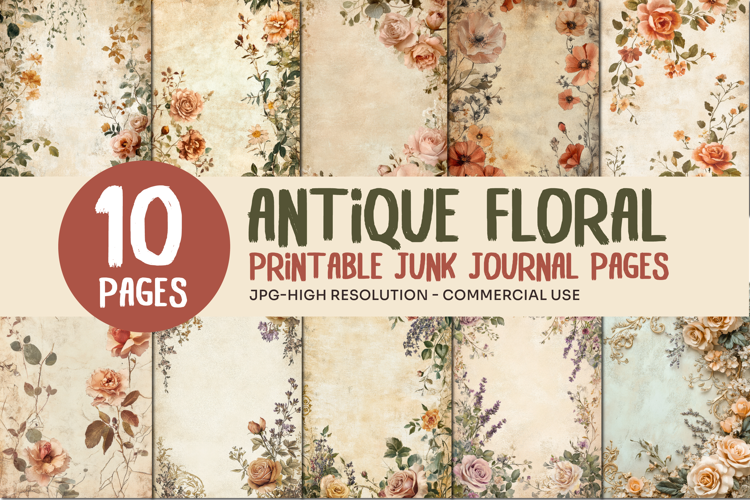 Antique Floral Junk Journal Pages