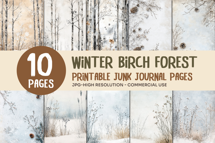 Winter Birch Forest Junk Journal Pages