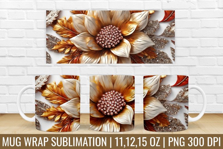 3D Mug Wrap | 3D Flower Mug Sublimation Design example image 1