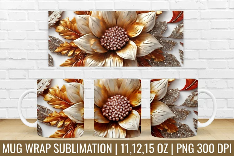 3D Mug Wrap | 3D Flower Mug Sublimation Design