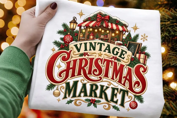 Vintage Christmas Market PNG - Holiday Market Stall Lanterns