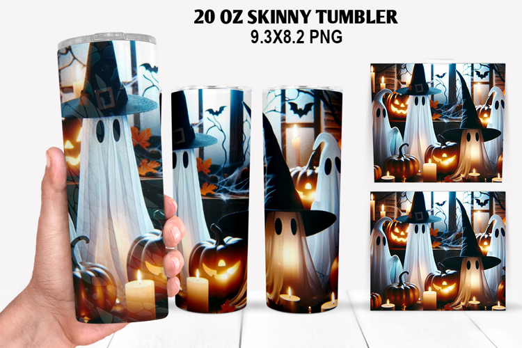 Ghost Skinny Tumbler 20oz Wrap Design, Halloween Tumbler PNG