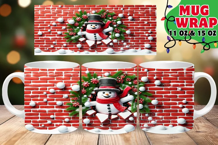 3D Xmas Wall Merriment Mug Wrap 11oz Printable
