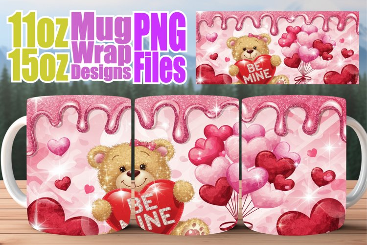 Happy hearts sublimation mug wrap, Love Bear