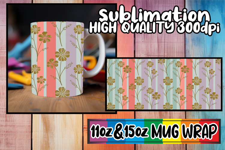 Radiant adventures 11oz 15oz sublimation wrap, Gold Flower