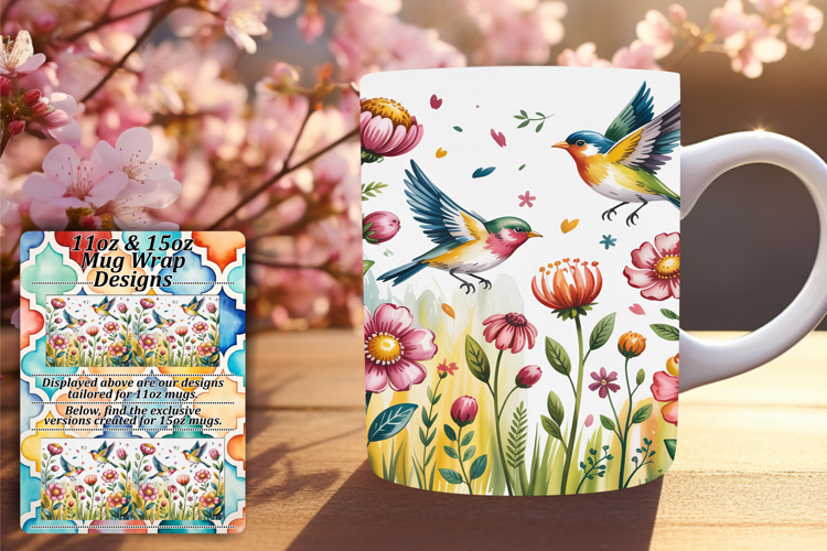 Playful 15oz Mug Wrap Png Artwork , Birds
