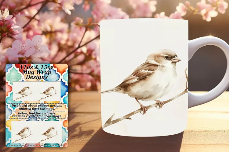 Watercolor Spring Birds Wrap 11oz/15oz Mug Design