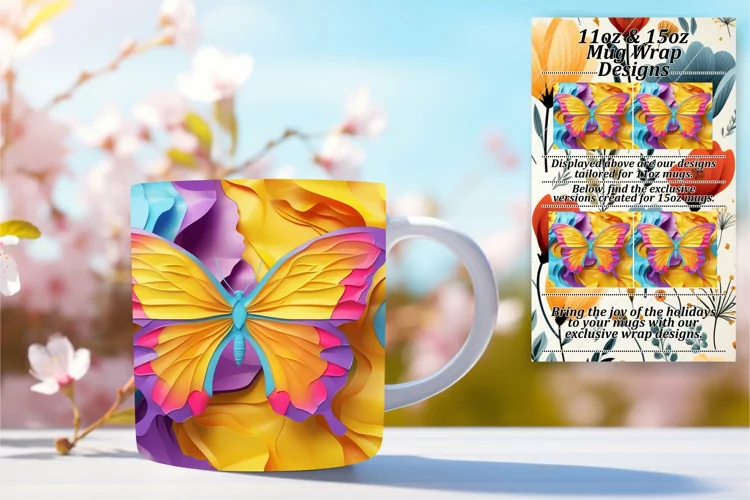 Springtime Butterfly Spectacle: 3D Mug Wrap