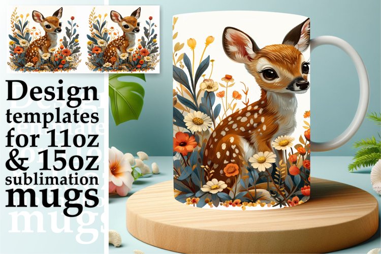 Deer Mug Wrap Sublimation Watercolor Design example image 1