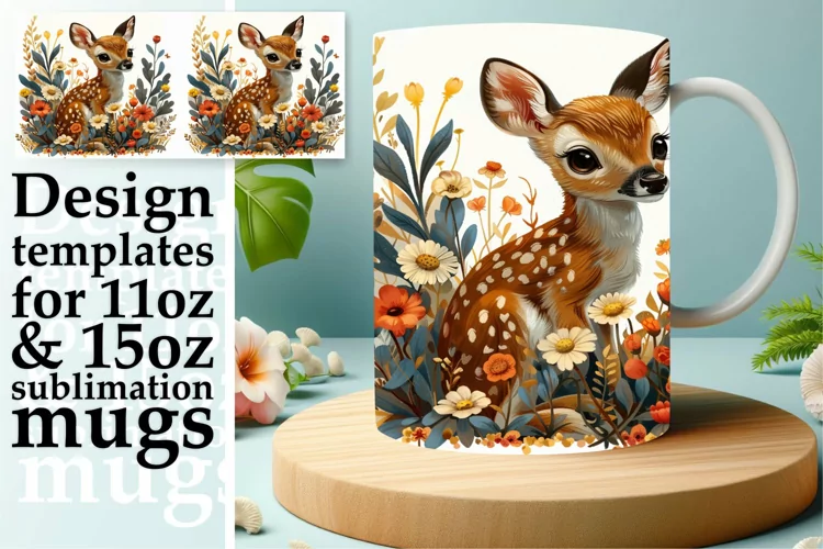 Deer Mug Wrap Sublimation Watercolor Design