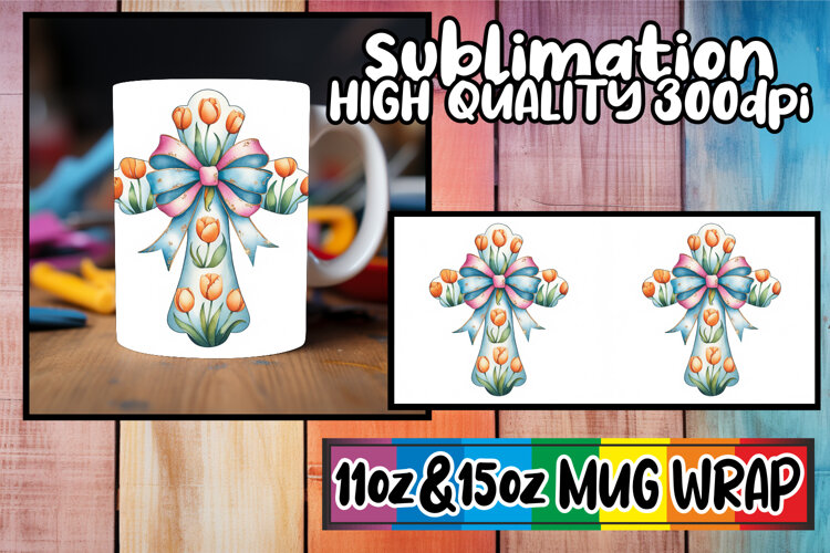 Tranquil vibes 11oz 15oz mug wrap, Flower Cross example image 1
