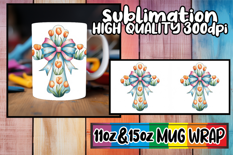 Tranquil vibes 11oz 15oz mug wrap, Flower Cross