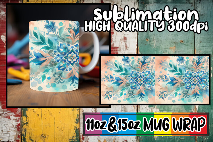 Wholesome joys 11oz 15oz mug wrap, Watercolor Pattern example image 1