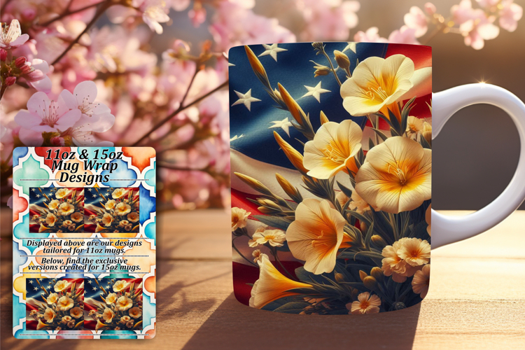 Chic 15oz Mug Wrap Png Design , USA Flag