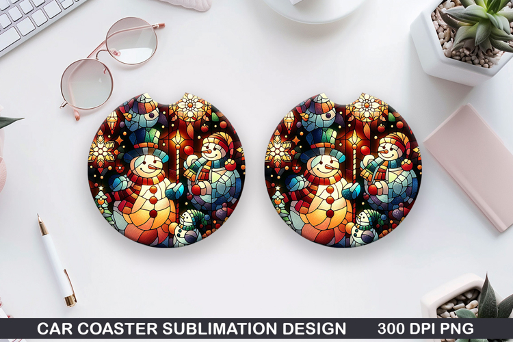 Snowman Car Coaster Sublimation|Christmas Coaster PNG Design