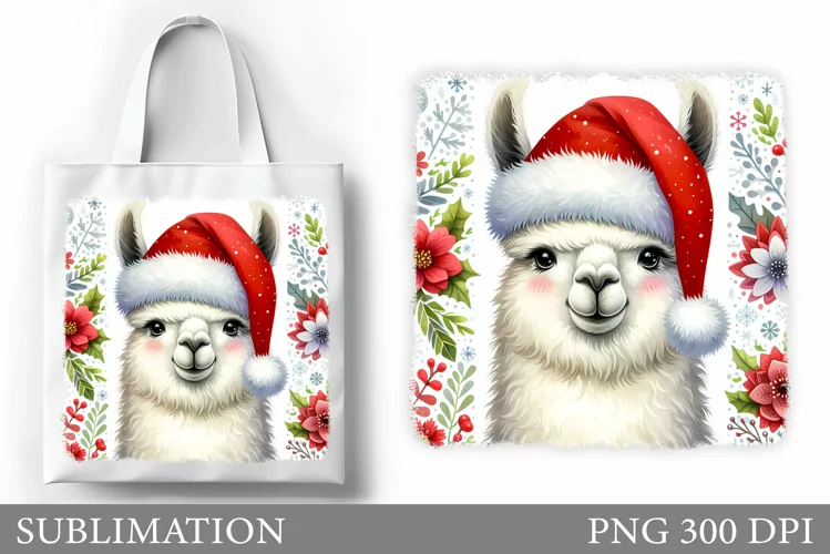 Christmas Lama Tote Bag. Christmas Tote Bag Sublimation