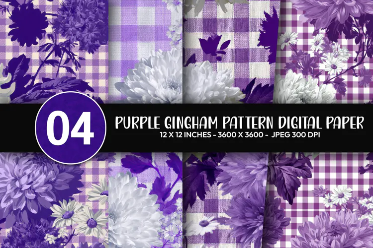 Purple Gingham Pattern Digital Paper