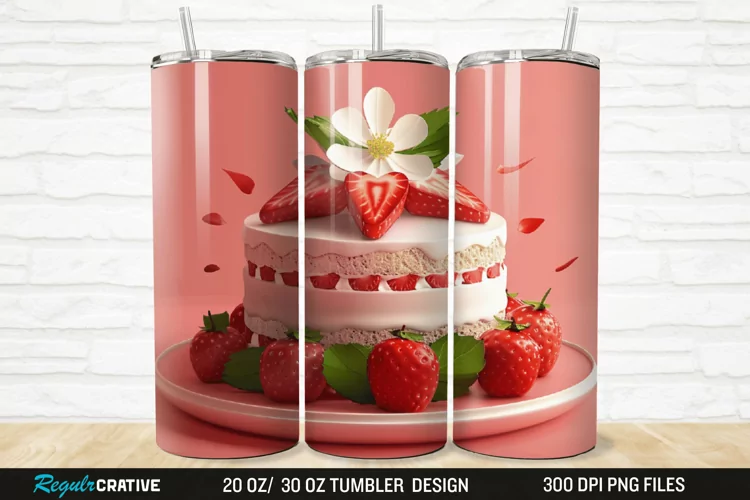 3D Strawberry Cake 20/30oz Skinny Tumbler