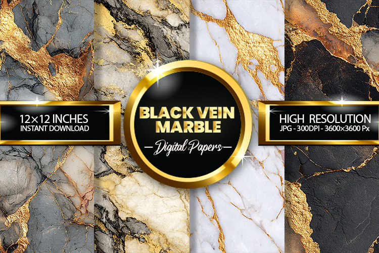 Black Vein Marble Digital Papers - 04 Variations