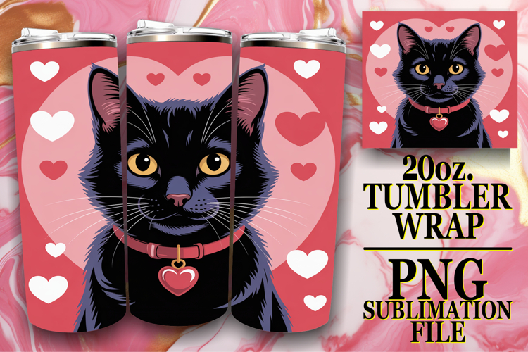 WHIMSICAL SUBLIMATION 20oz TUMBLER WRAP, Valentines Cat