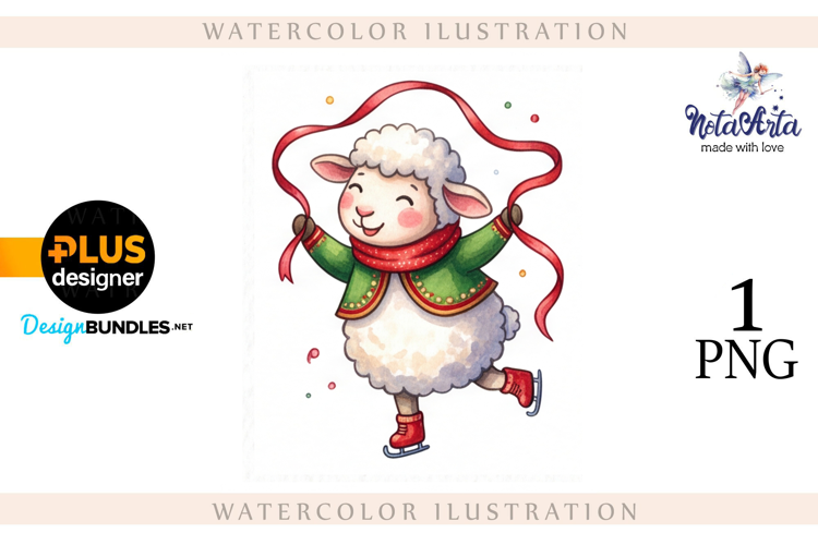 Christmas Sheep in Watercolor Style