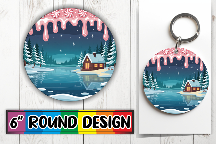 Bright Circle Sublimation Keychain PNG, Winter