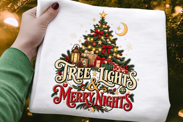 Tree Lights and Merry Nights Christmas Sublimation Design