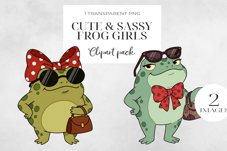 Cute Sassy Frog Girls PNG Clipart, Sublimation PNG.