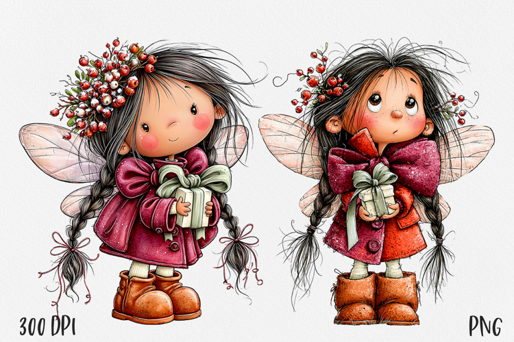 Christmas Fairy PNG, Cute Winter Fairy Girl Clipart