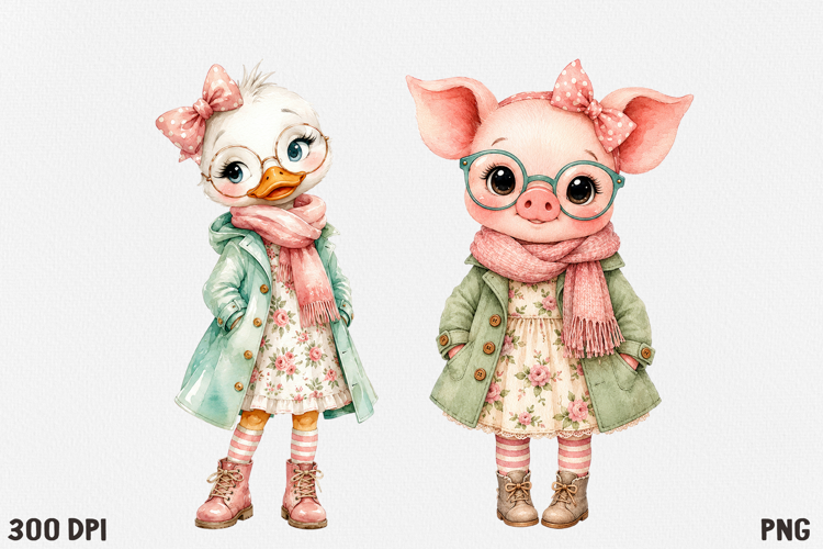 Cute Cottagecore Animal Watercolor Clipart PNG
