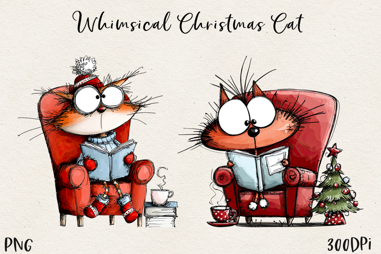 Cute Christmas Cat PNG | Whimsical Holiday Kitty Clipart