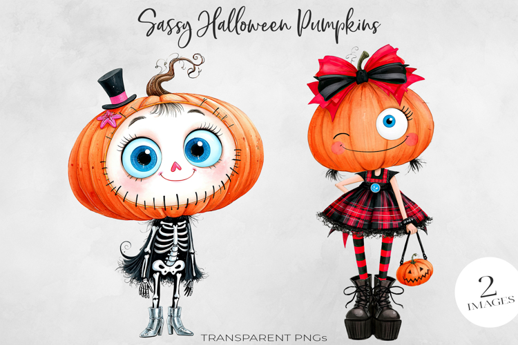 Sassy Halloween Pumpkin Clipart 2 PNGs