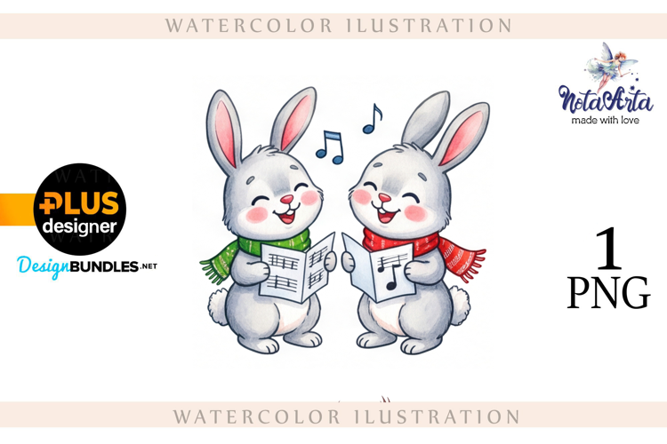 Christmas Bunny in Watercolor Style