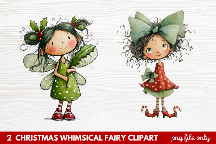 2 Christmas Whimsical Fairy Clipart | Cute Holiday Fairies