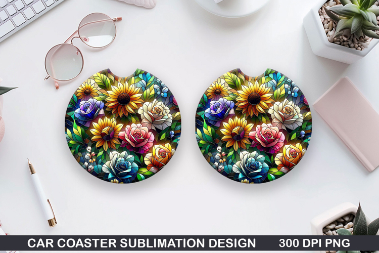 Flower Car coaster sublimation, Summer Coaster PNG Design example image 1