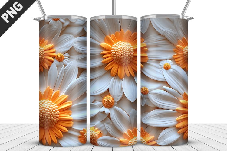 3D Daisy Flowers 20oz Tumbler Wrap | Sublimation Design