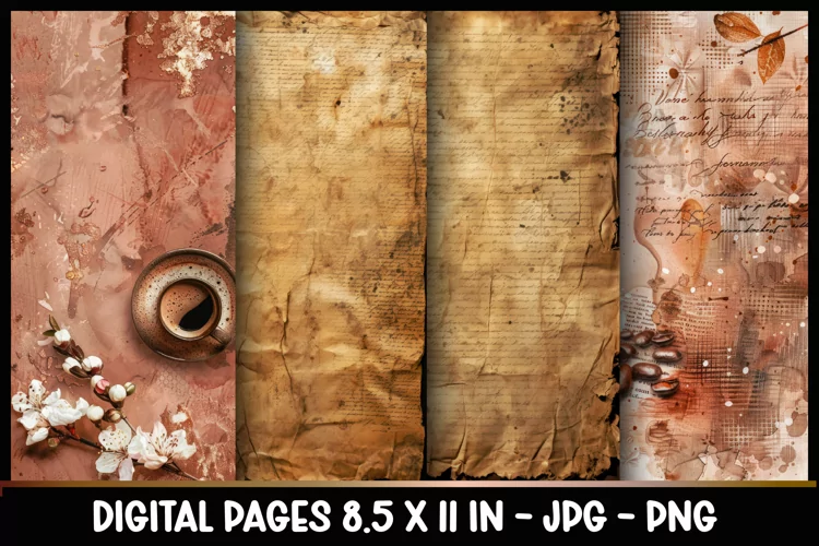 4 Vintage Coffee Brown Digital Papers I Junk Journal 8.5x11