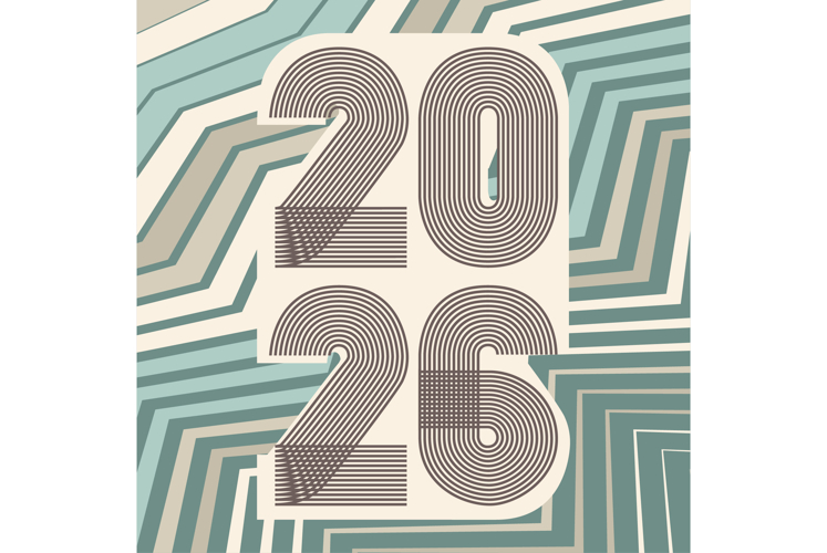Cover with vertical 2026 number on geometric background example image 1