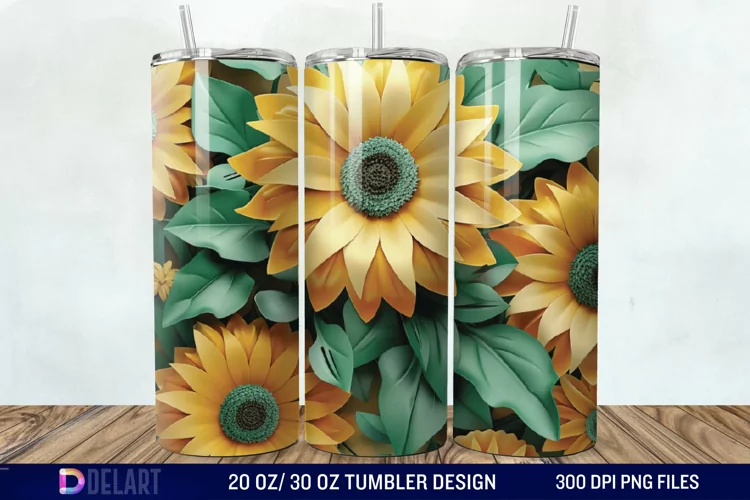 3d Sunflower floral Tumbler Wrap
