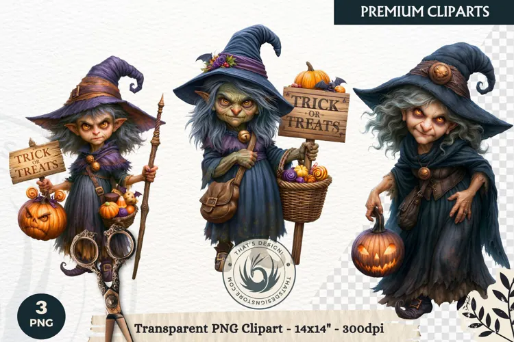 Whimsical Halloween Little Witch Gothic Png Clipart graphic