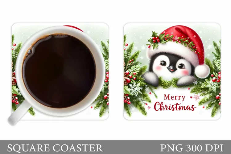 Cute Penguin Coaster Design. Christmas Coaster Sublimation