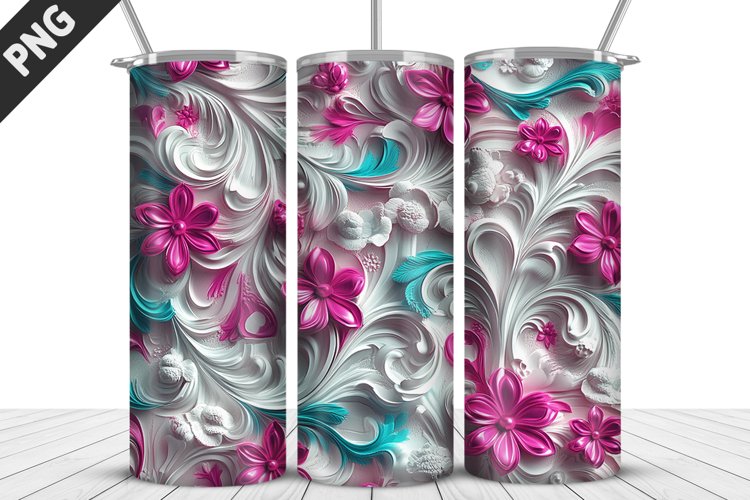 3D Daisy Flowers 20oz Tumbler Wrap | Sublimation Design example image 1