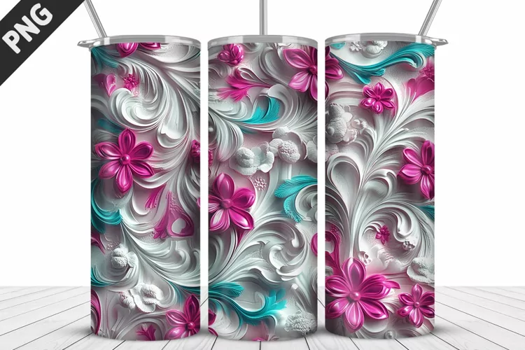 3D Daisy Flowers 20oz Tumbler Wrap | Sublimation Design