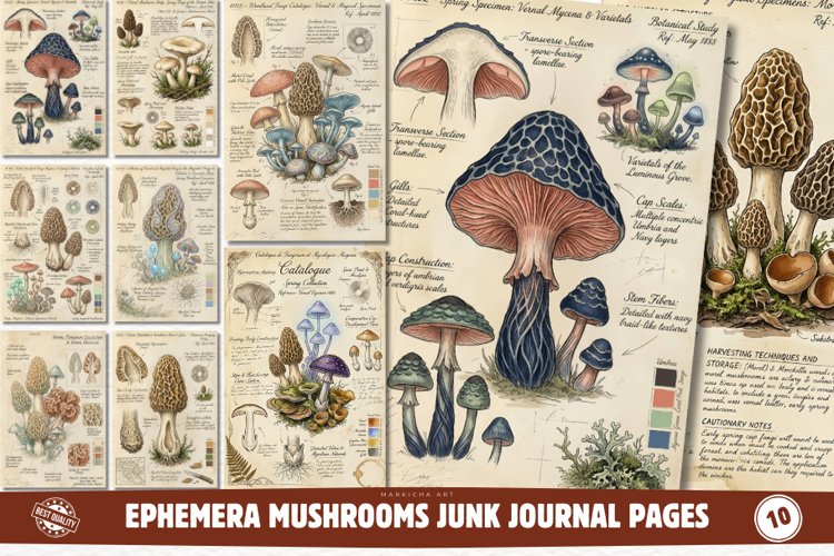 Ephemera Mushrooms Junk Journal Pages - Junk Journal Pack
