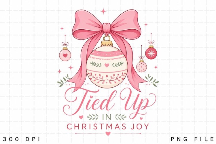 Tied Up In Christmas Joy PNG Sublimation Design - Pink Bow example image 1