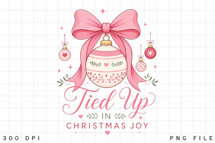 Tied Up In Christmas Joy PNG Sublimation Design - Pink Bow