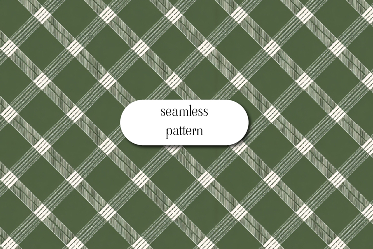 Olive Green and Cream Seamless Diagonal Check Pattern